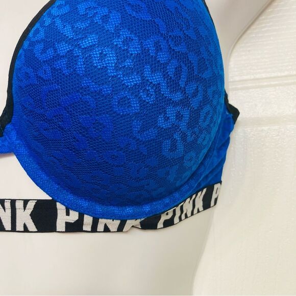 Victoria's Secret PINK Wear Everywhere Push‎ Up Bra Size 34D Leopard Print Blue - Picture 4 of 10